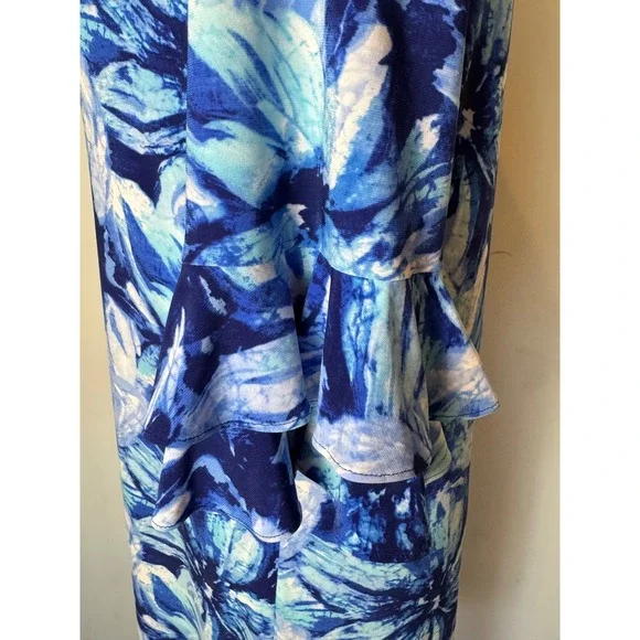 Pappagallo Dress Women Medium Blue Floral Bell Sleeve Mini Boho Flowy‎ Beach - Picture 7 of 11